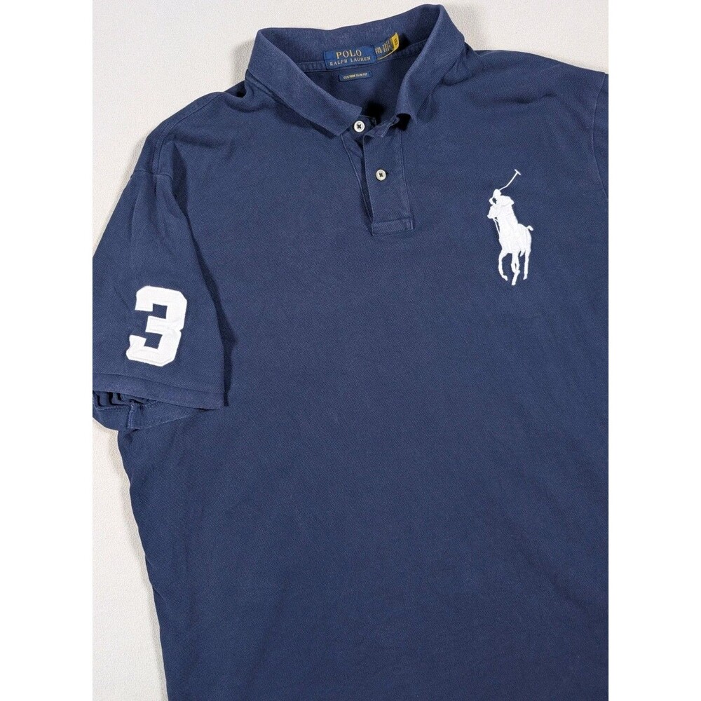 Polo Ralph Lauren Mens XXL Blue Big Pony Short Sleeve Rugby Golf Custom Slim